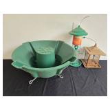 Garden Bird Feeder Set: Bath, Feeder, Lantern-Style House
