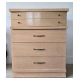 Vintage Blonde Wood Chest of Drawers with Brass Handles
