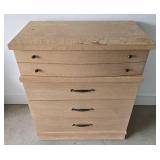 Vintage Blonde Wood Chest of Drawers with Brass Handles