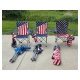 Set of Folding American Flag Camping Chairs with Carry Bags