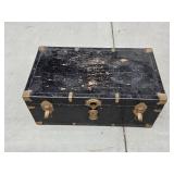 Vintage Black Wooden Trunk with Floral Interior