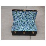 Vintage Black Wooden Trunk with Floral Interior