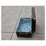 Vintage Black Wooden Trunk with Floral Interior