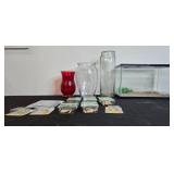 Set of 3 Glass Vases, Fish Tank, and Assorted Wall Anchors