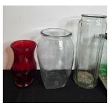 Set of 3 Glass Vases, Fish Tank, and Assorted Wall Anchors
