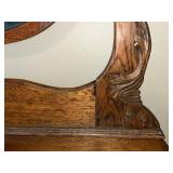 Antique Oak Dresser with Ornate Mirror and Three Drawers