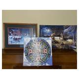 Set of 2 Framed and Assembled Jigsaw Puzzles with Framed Winter Scene Print