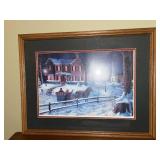 Set of 2 Framed and Assembled Jigsaw Puzzles with Framed Winter Scene Print