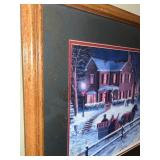 Set of 2 Framed and Assembled Jigsaw Puzzles with Framed Winter Scene Print