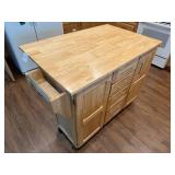 Wooden Kitchen Island Cart with Extended Table and Stool