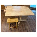 Wooden Kitchen Island Cart with Extended Table and Stool