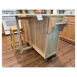 Wooden Kitchen Island Cart with Extended Table and Stool