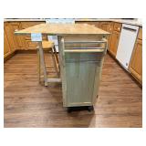 Wooden Kitchen Island Cart with Extended Table and Stool