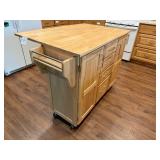 Wooden Kitchen Island Cart with Extended Table and Stool