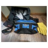 Collection of Bags Including Rogster and Scheels with Work Gloves