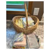 Large Collection of Assorted Vintage Towels and Textiles in Basket