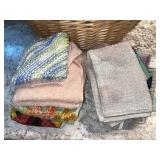 Large Collection of Assorted Vintage Towels and Textiles in Basket