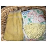 Large Collection of Assorted Vintage Towels and Textiles in Basket