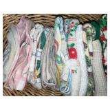 Large Collection of Assorted Vintage Towels and Textiles in Basket