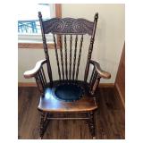 Vintage Wooden Rocking Chair with Carved Back Detail