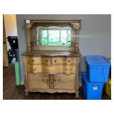 Antique Oak Sideboard with Mirror and Carved Details