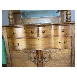 Antique Oak Sideboard with Mirror and Carved Details