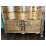 Antique Oak Sideboard with Mirror and Carved Details