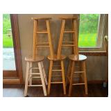 Set of 5 Wooden Bar Stools with Natural Finish