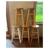 Set of 5 Wooden Bar Stools with Natural Finish