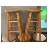 Set of 5 Wooden Bar Stools with Natural Finish