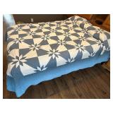 Queen SZ Bed 80" x 60", Mattress, Frame & Handcrafted Blue and White Double Bed Quilt