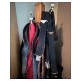 Assorted Clothing and Accessories with Suitcase and Bag and Wooden Coat/Clothes Rack!