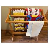 Wooden Quilt Rack with Assorted Patterned Quilts & A Knit Throw