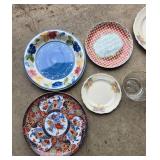 Collection of Assorted Decorative and Plain Plates with Bowls