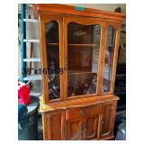 Vintage Wooden China Cabinet with Glass Doors