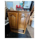 Oak Wall Cabinet with Shelves and Double Doors