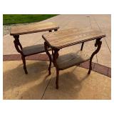 Pair of Vintage Wooden Side Tables with Shelves