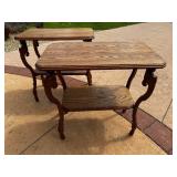 Pair of Vintage Wooden Side Tables with Shelves