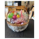 Easter Basket with Plush Toys and Colorful Eggs