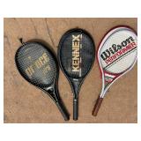 Collection of 3 Vintage Tennis Rackets: Wilson, Pro Kennex, Prince