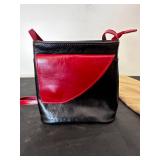 Black and Red Leather Crossbody Bag with Strap