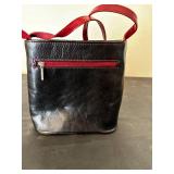Black and Red Leather Crossbody Bag with Strap