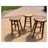 Set of 3 Wooden Bar Stools