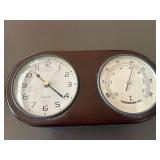 Vintage Wood Quartz Clock and Thermometer Combo