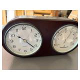 Vintage Wood Quartz Clock and Thermometer Combo