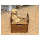 Vintage Wooden Toy Box with Teddy Bear