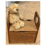 Vintage Wooden Toy Box with Teddy Bear
