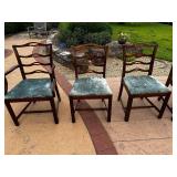 Solid Antique Mahogany Double Pedestal Dining table with Three Leaves and a Set of 6 Vintage Dining Table with 6 Ladder Back Dining Chairs, 5 Side Chairs and 1 Armchair