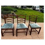 Solid Antique Mahogany Double Pedestal Dining table with Three Leaves and a Set of 6 Vintage Dining Table with 6 Ladder Back Dining Chairs, 5 Side Chairs and 1 Armchair