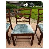 Solid Antique Mahogany Double Pedestal Dining table with Three Leaves and a Set of 6 Vintage Dining Table with 6 Ladder Back Dining Chairs, 5 Side Chairs and 1 Armchair